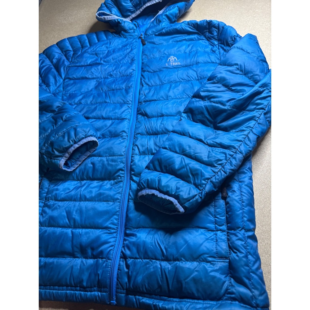 My Trail Co 800 Down Hooded Jacket Mens Medium Blue Puffer Coat Backpacking